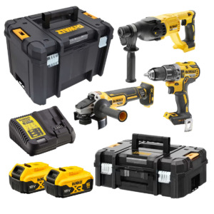 Werkteh DeWALT TOP SET 2 akumulatorski alat bušilica-odvijač, kutna brusilica, SDS+ bušilica 18V / 2x baterije + punjač